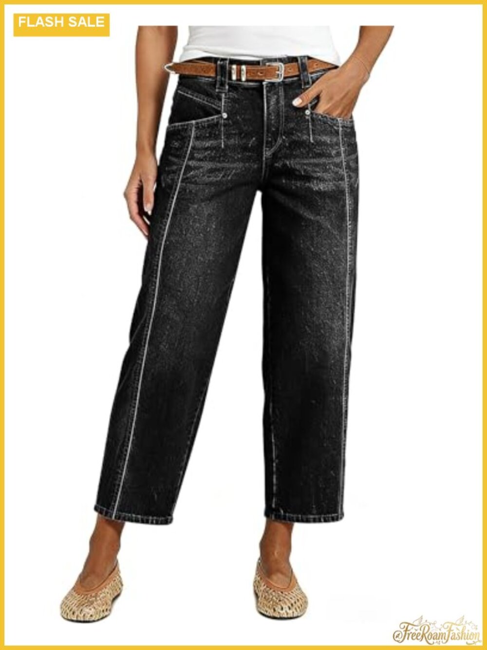 High Rise Wide Leg Crop Jeans Stretch Denim Barrel Leg